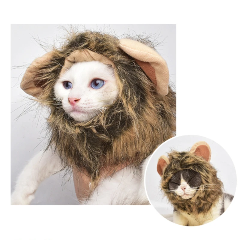 Lion Mane Wig For Pet Cats Small Dog Costume Warm Mane Cap Hat For Cat Dogs Fancy Costume Cosplay Toy Halloween Pet Supplies