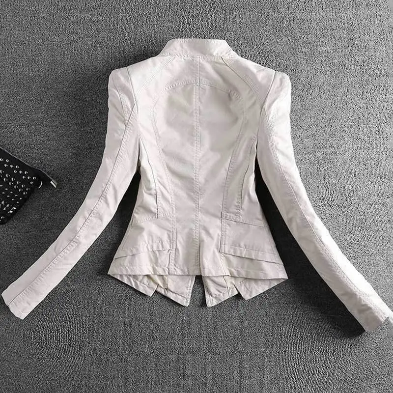 Chaqueta de cuero Ropa de mujer Abrigo corto Beige Primavera Otoño Camiseta nueva