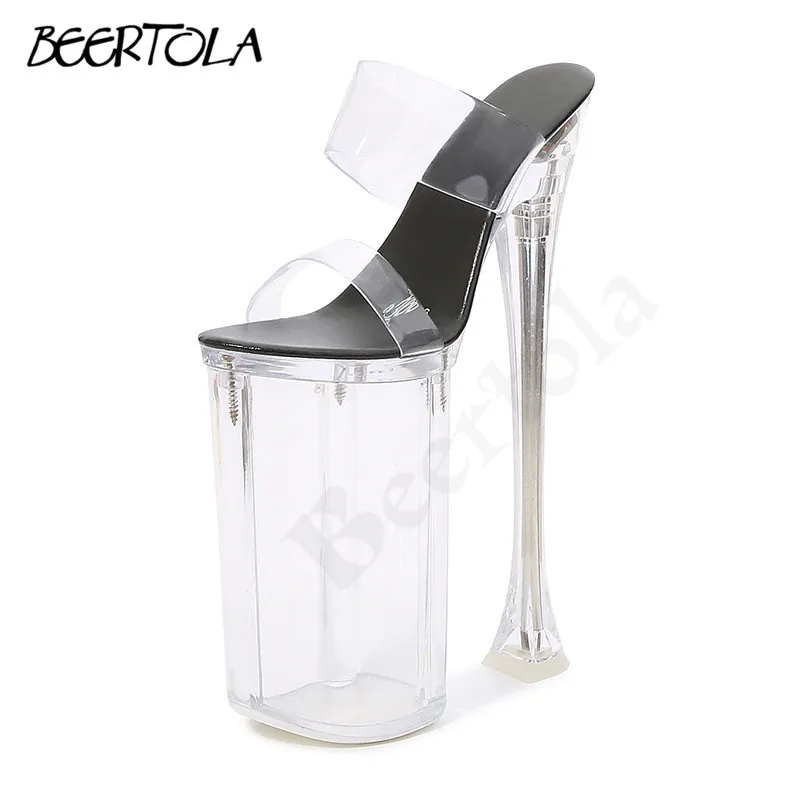 

Women's Transparent High-Heeled Slippers 26CM Super High Heel Transparent Platform Sandals Catwalk Exaggerated Dance Shoes