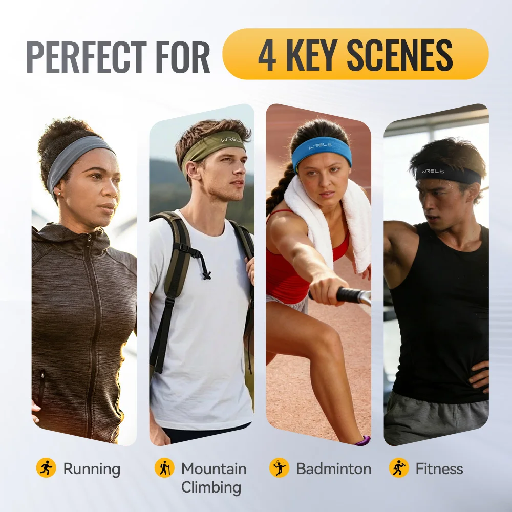 WRELS Women Men Yoga Absorb Sweat Head Band Elastic Fitness Basketball Running Sweatband Sweat Breathable Bandage Head Hair Band image 6