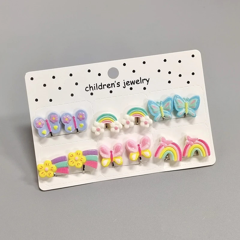 21Styles Non Piercing Clip On Cute Rainbow Unicorn Resin Earrings for Kids Children Girls Christmas Jewelry Gift