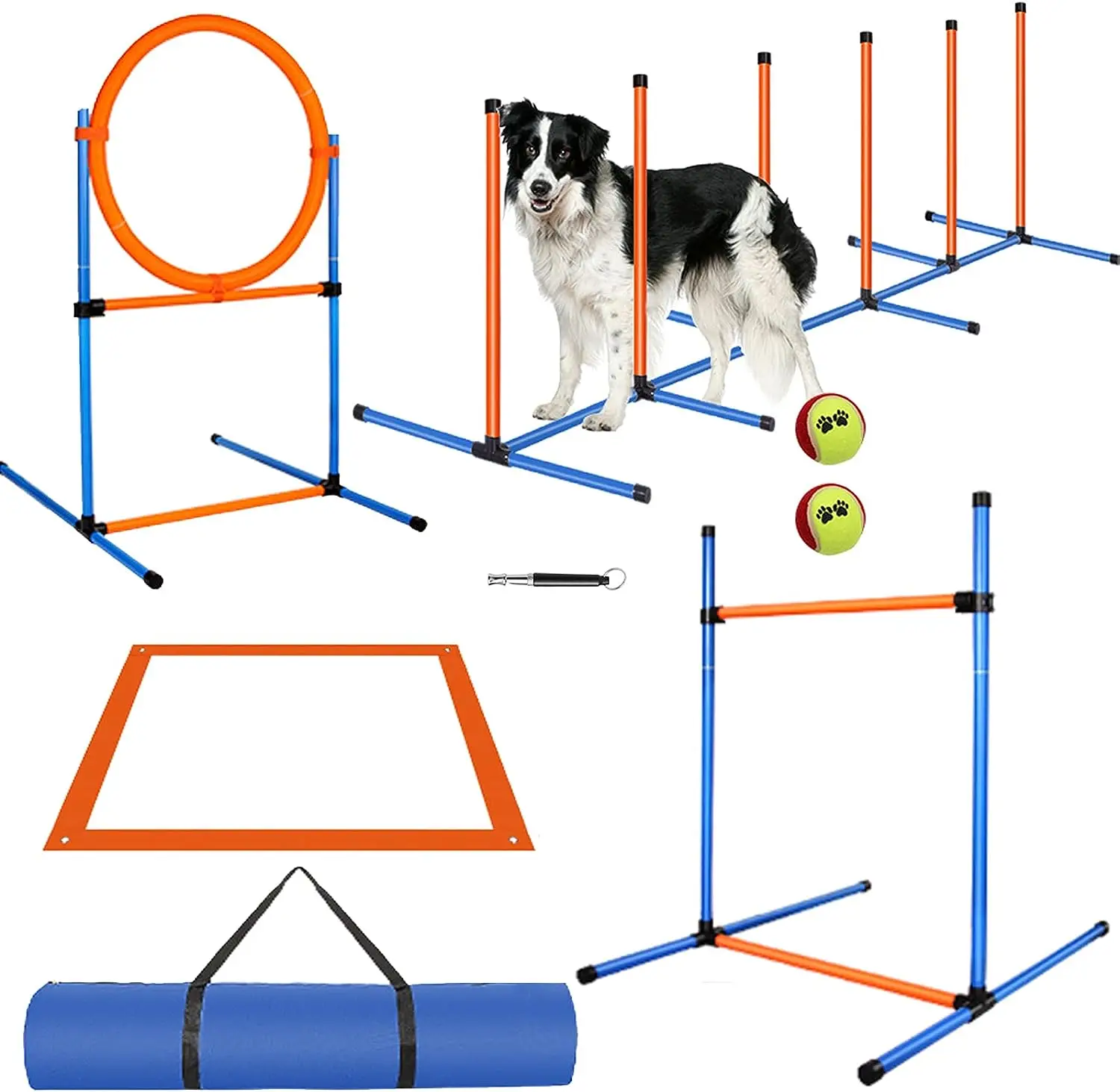 

Dog Agility Training Equipment Set Custom Weight Plastic Obstacle Pole Pause Box And Tunnel Blue Customized Logo Customized Size