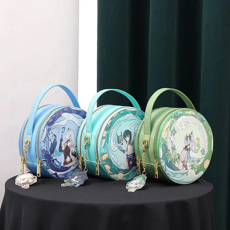 دعامة تنكرية جديدة باللون الأزرق الوردي الأصلي حقيبة ألم صغيرة لحفر الطعام Shenhe God في حقيبة مستديرة صغيرة من الرياح المدرسية كل يوم