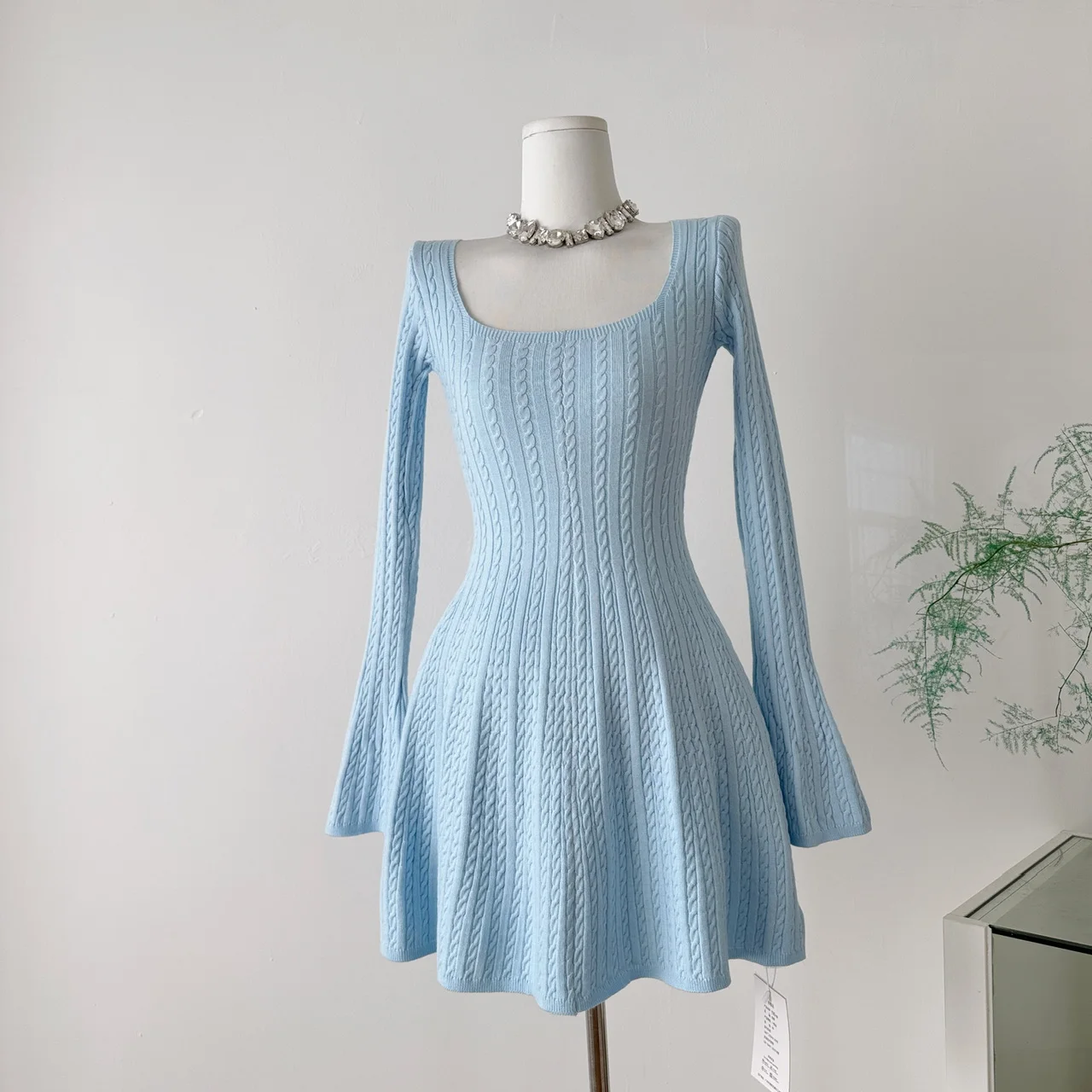 Solid Knitted Twist Sweater Dress Autumn Spring Casual Long Sleeve French Fashion Bodycon A Line Short Dress F377