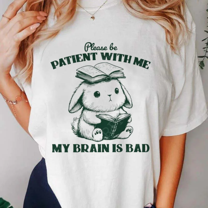 Women's Fashion Watercolor 90s Casual Women's Summer Short Sleeved Cute Rabbit Pattern T-Shirt Fun Versatile Top Cartoon T-Shirt