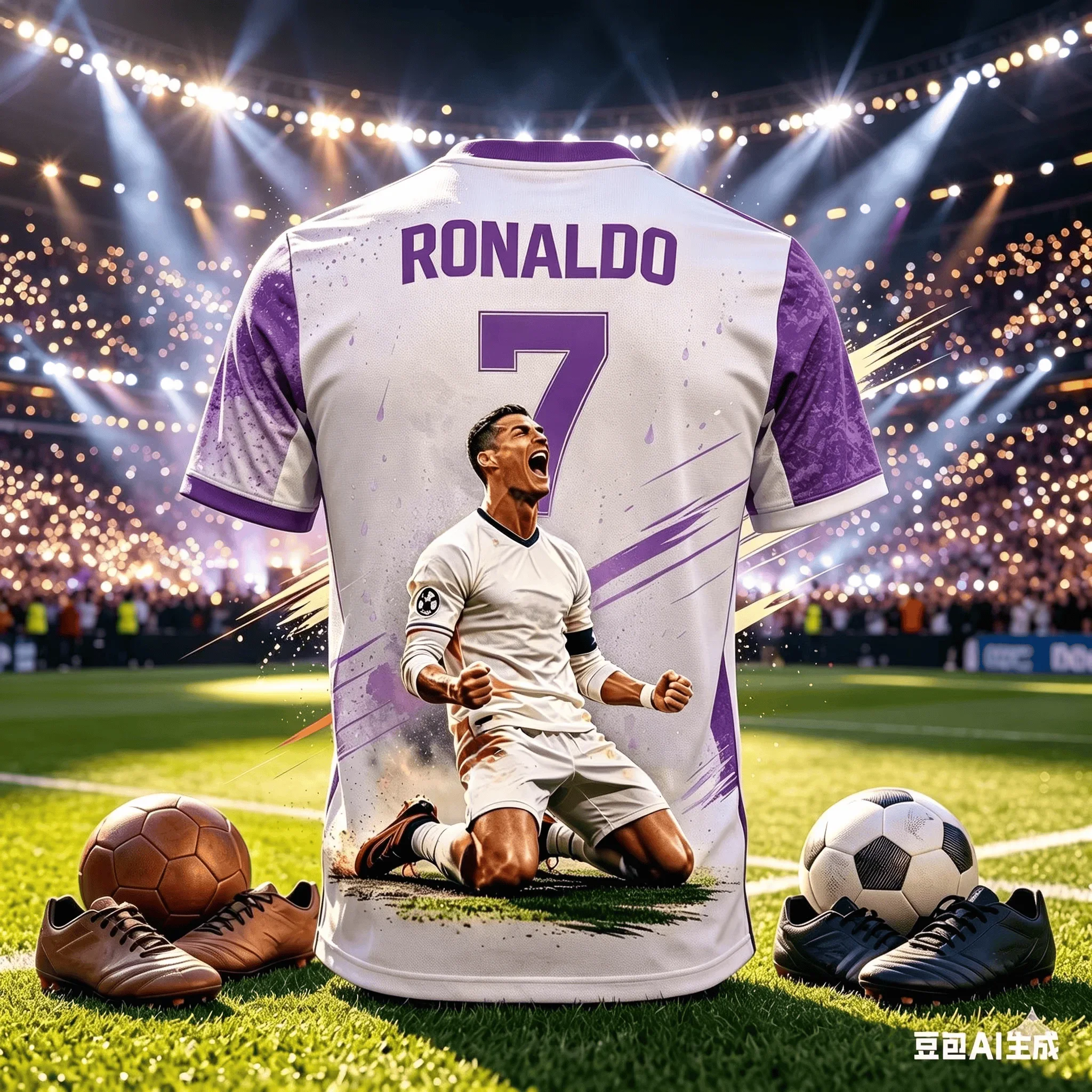 Cristiano Ronaldo Nr. 7 Fußball-Zweiteiler-Set, 3D-gedrucktes Trikot & Shorts, mehrfarbige Fan-Sportbekleidung für Erwachsene & Kinder – Detail 11