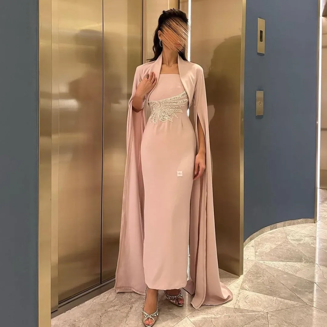 Elegant Women Wear Evening Dresses Long Sleeves Jackets Prom Dress Strapless Beaded Sash Special Banquet Celebrity Vestidos