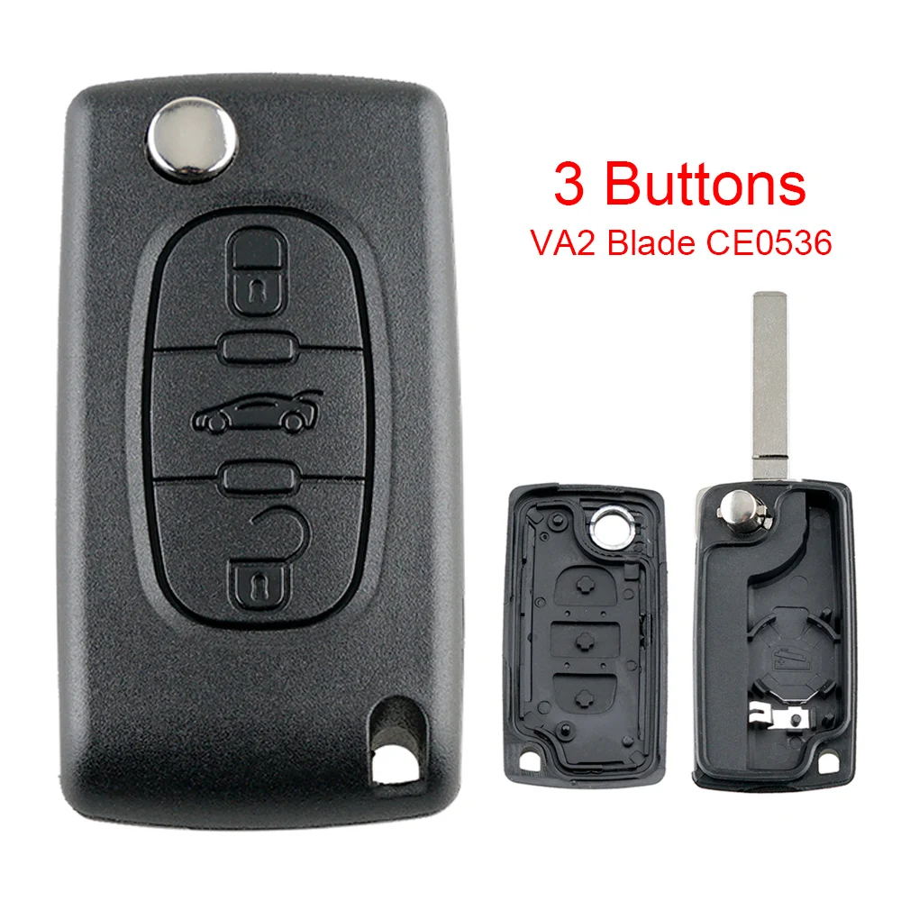 3 Buttons Entry Replacement Flip Folding Car Key Shell Remote Car Key Case with Uncut Blade Fit for  Citroen C2 C3 C4 C5 C6