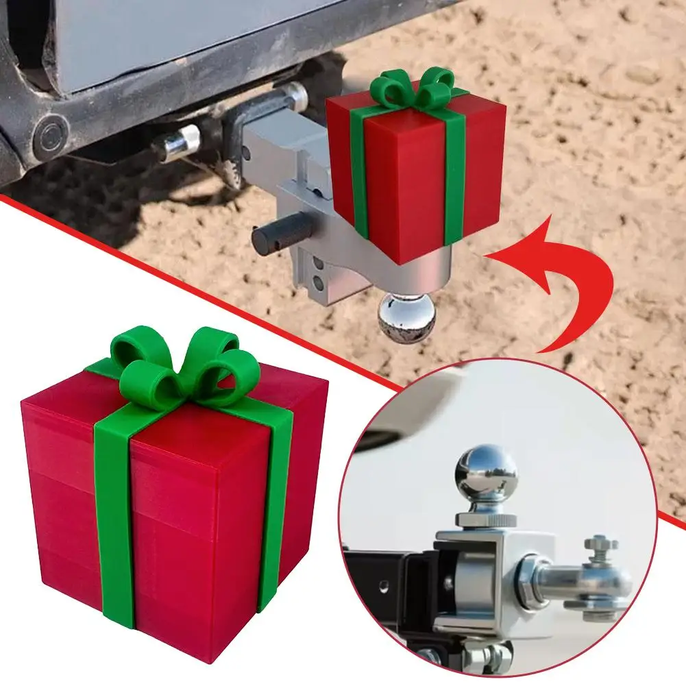 Christmas Car Tow Hitch Cover Gift Box And Tree Shape Decorative Cap For 50mm Tow Bar Festive Car Decoration Accessory H7M0