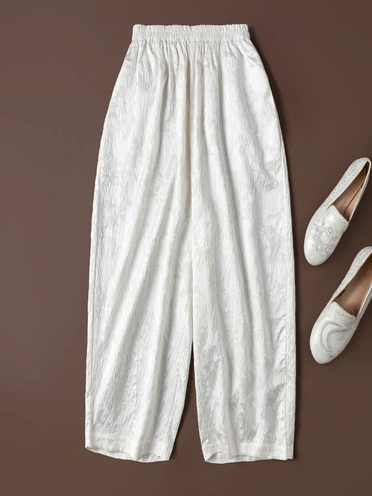Tcyeek 61% Mulberry Silk White Pants Women Summer Clothes Fashion Harem Pants Loose Casual Trousers Woman Pantalones De Mujer