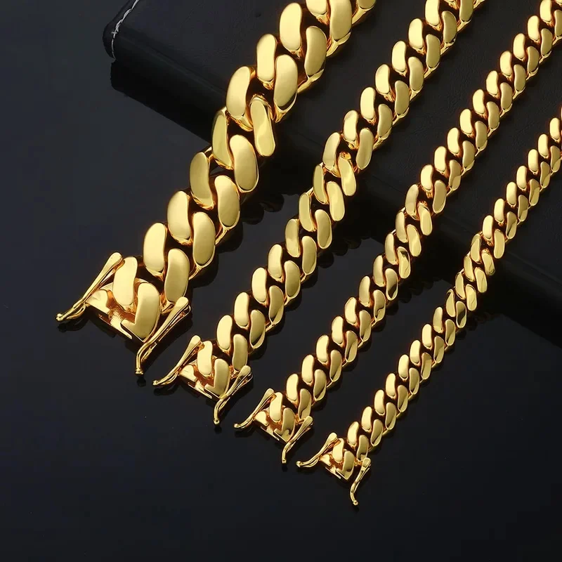 Hiphop Jewelry Link for human 12mm 18K Gold Plated Brass Filled Miami Cuban Chain Necklace for Men Multisize