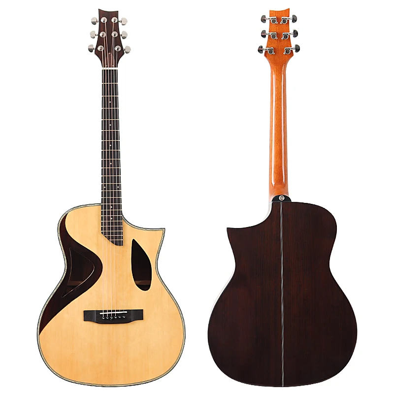 6 String Acoustic Guitar Unique Sound Hole 41 Inch Guitar Solid Spruce Wood High Gloss Folk Guitar Free Bag