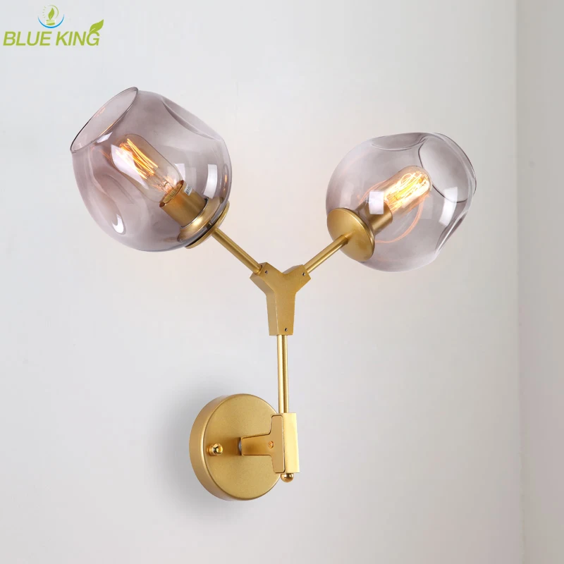 

Post modern Loft Double Heads Glass Wall Lamps Nordic Bedroom Dining Aisle Living Room wall sconce E27 wall lamp light fixtures