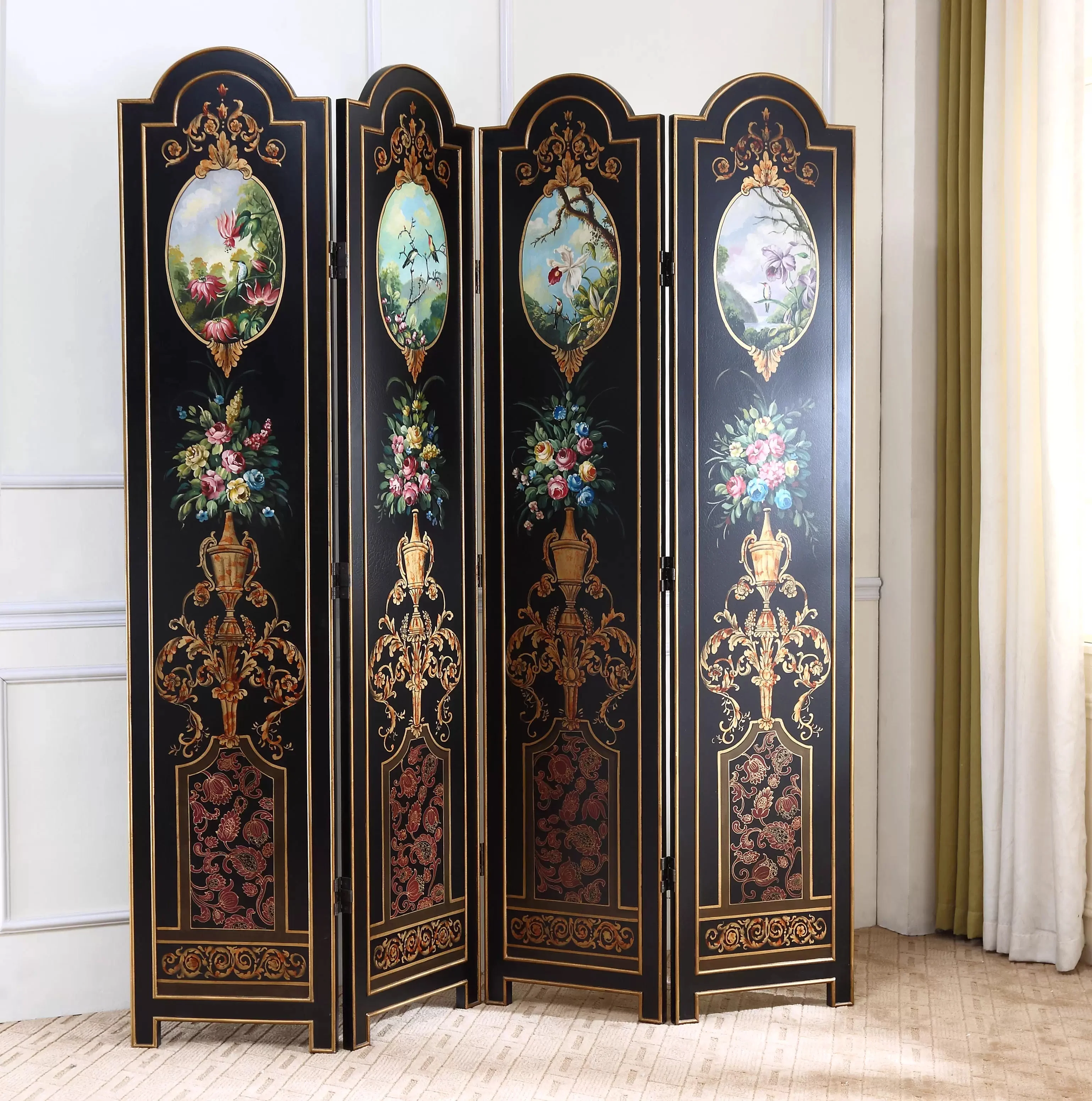 

！@American Retro Screen Decorative Living Room Furniture Solid Wood Partition with European Retro Style for Villas