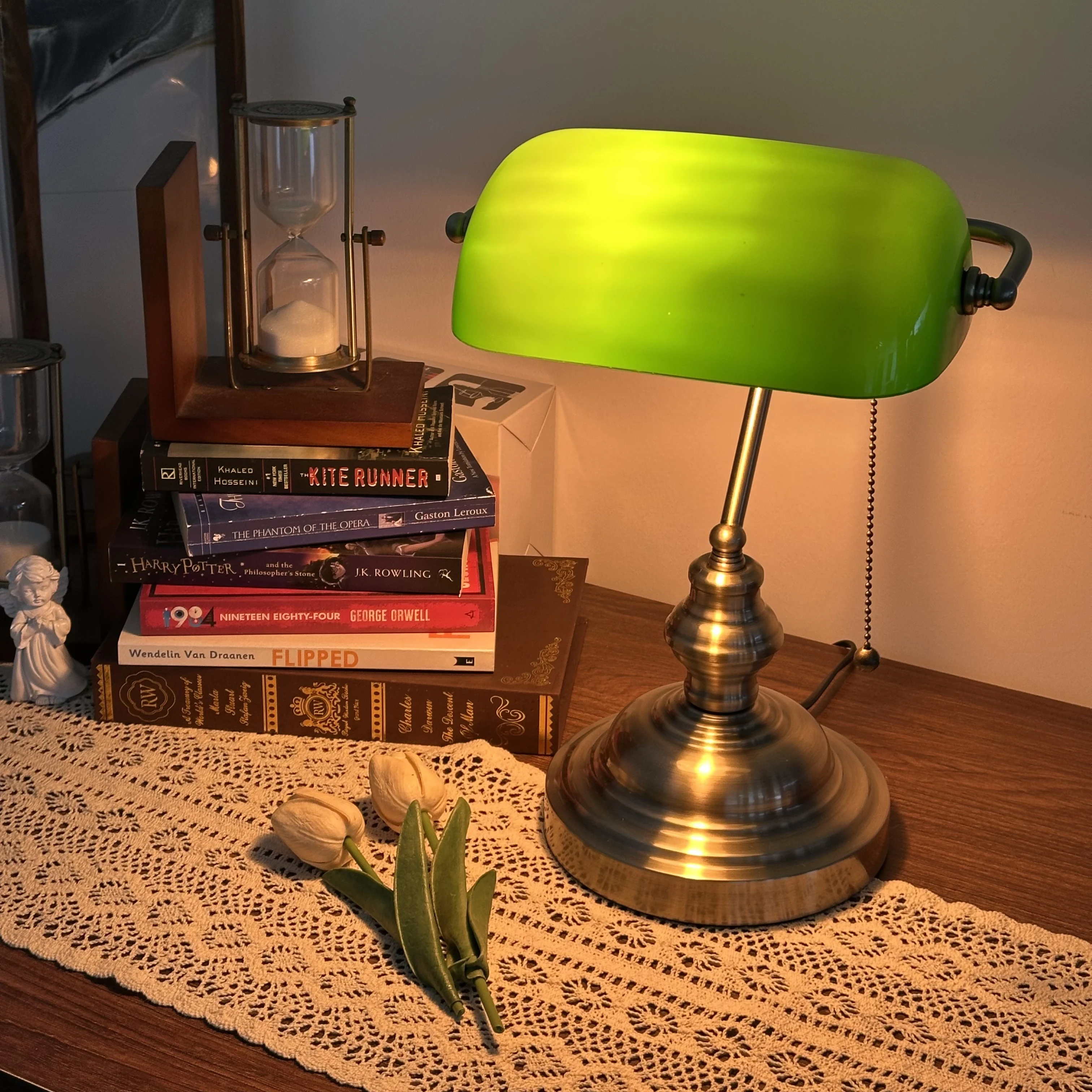 Bankers Schreibtischlampe mit Reißverschluss-Schalter, grüner Glasschirm, traditionelle Bibliothekslampe für Büro, Klavier, Arbeitszimmer