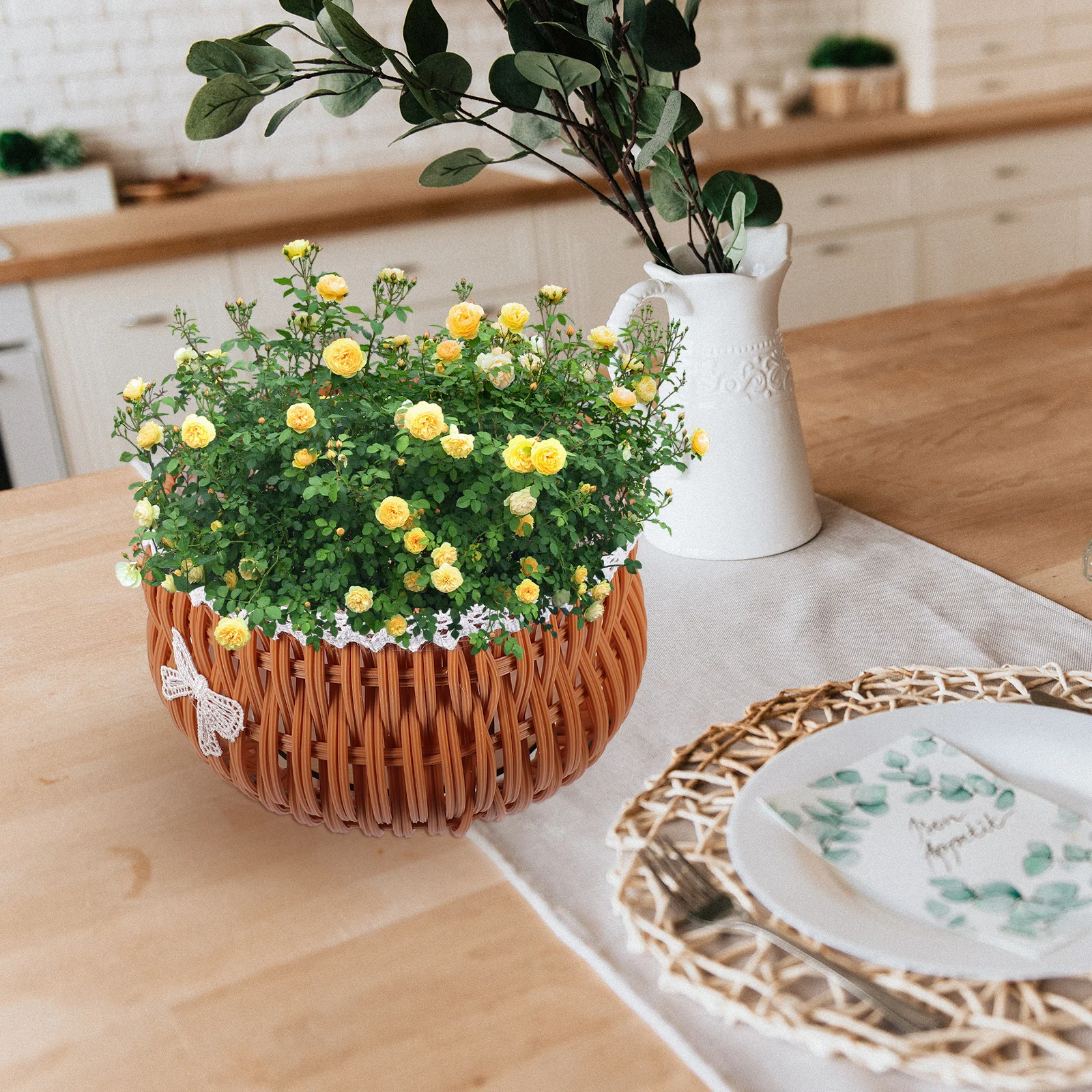 

Hand Woven Wicker Flower Pot Basket For Plants Indoor Outdoor Decorative Storage Planter Natural Rattan Plant Holder Garden