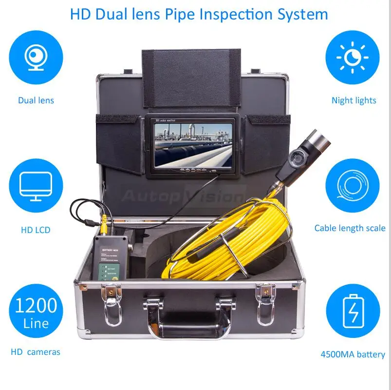 

HD1200TVL 42mm Dual lens pipe drain sewer inspection camera 12pcs white lights 8pcs infrared lights Endoscope camera DVR record