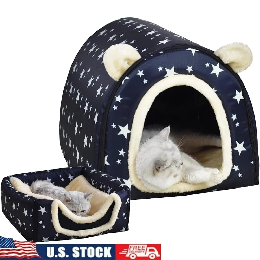 

Two Way Pet Bed Dog Cat House Fluffy Mat Washable Cover Non Slip Splash Proof Cozy Indoor Shelter