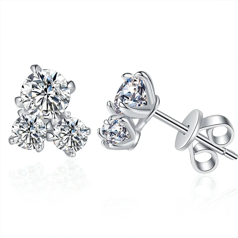 NeeTim All D VVS1 Moissanite Stud Earrings for Woman Wedding Jewely 925 Sterling Sliver with white Gold Plated Studs Earring