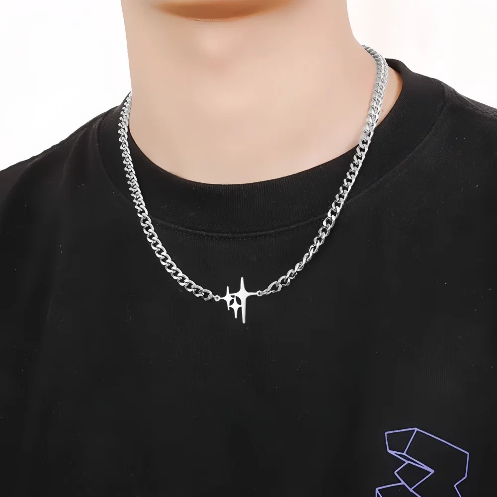 Einfacher Edelstahl-Halsreif für Männer mit Retro-Kreuzanhänger, Trendige Kubakette, Modeschmuck – Detail 1