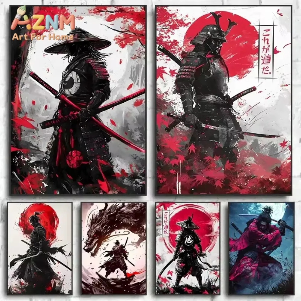 Pintura por Números de Guerrero Samurái Japonés, Decoración para el Hogar, Arte de Pared, Regalo Perfecto