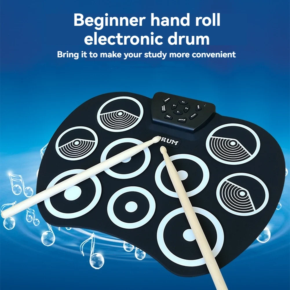

AS98-Electronic Drum Set Hand-Rolled Drum 9-Pad MIDI Interface Supports DTX Games Portable Drum Set With Drumsticks Pedals