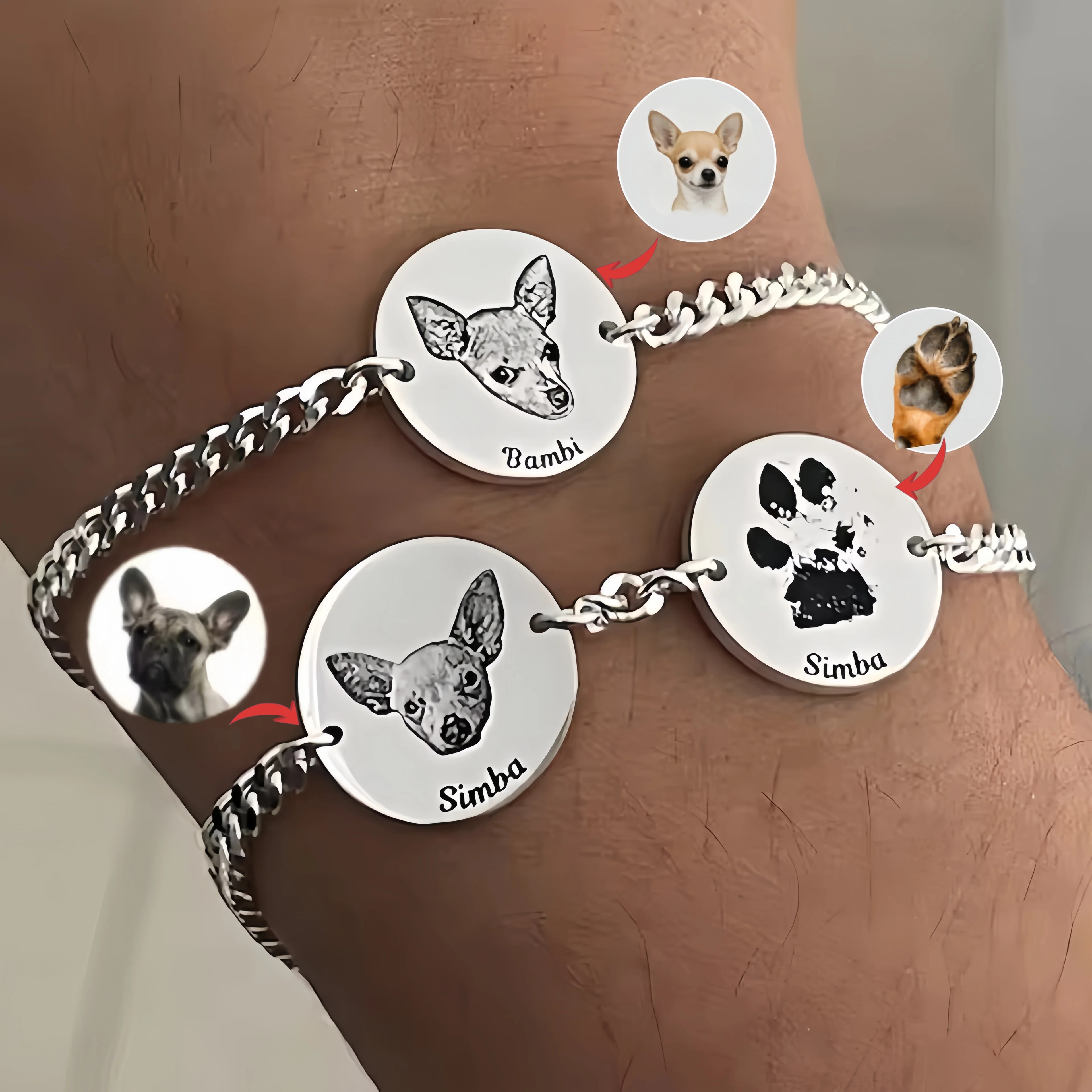 

Personalized Portrait Bracelet Custom Engraved Pet Portrait Stainless Steel Bangle Jewelry Weddings Gifts