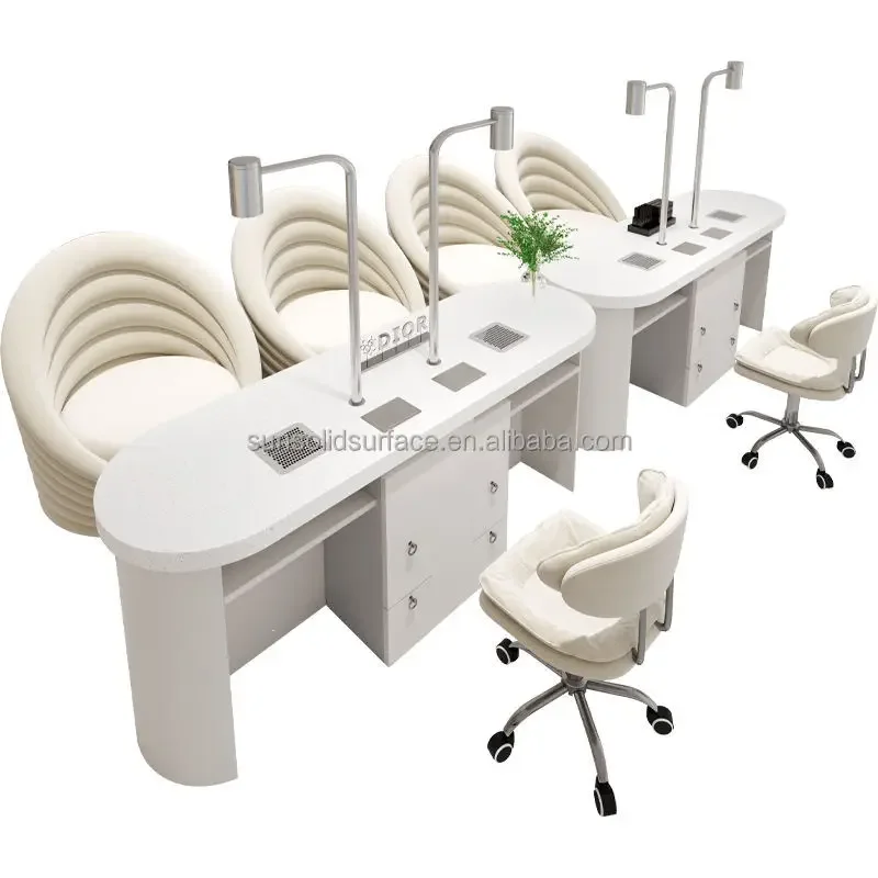 Cream Style Nails Table Salon Manicure Furniture High quality Nail Desk Table Built-in High Power Nail Art Table