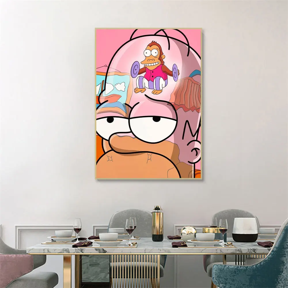 Classic Cartoon Disney  Animation Homer Simpson Monkey Brain  Poster Canvas Prints Large Home Decor Wall Art Decoration Gift