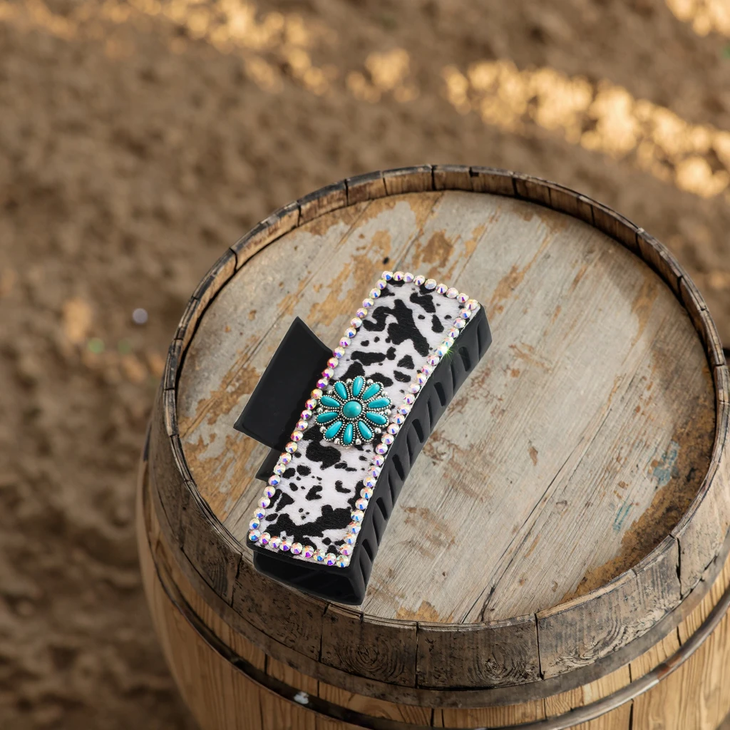 

Western Flower Turquoise Hair Claw Clips Cow Print Leather Hair Clips Western Accessories, Cowgirl Gifts for Women