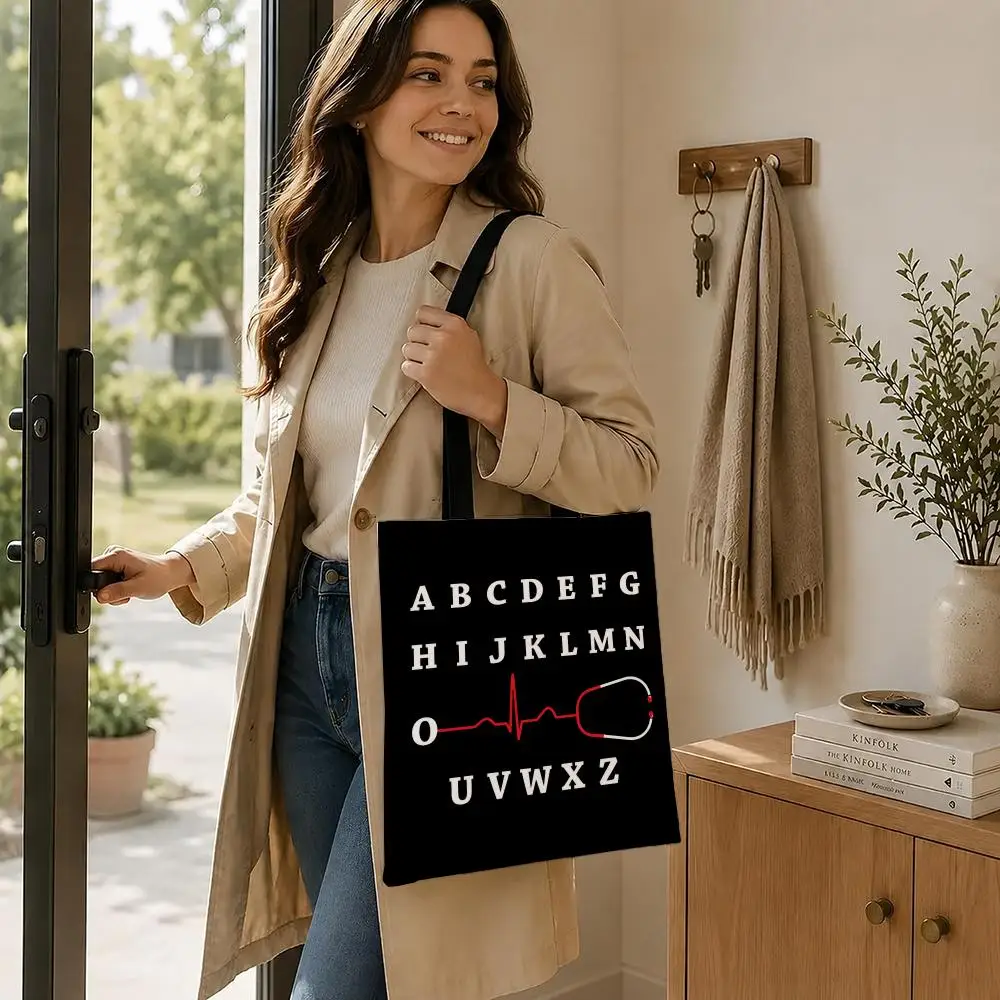 Pattern Nurse Leopard Stethoscope Storage Bags Eco‑Friendly Canvas Tote Bag Casual Handbag for College Travel Daily Shopping
