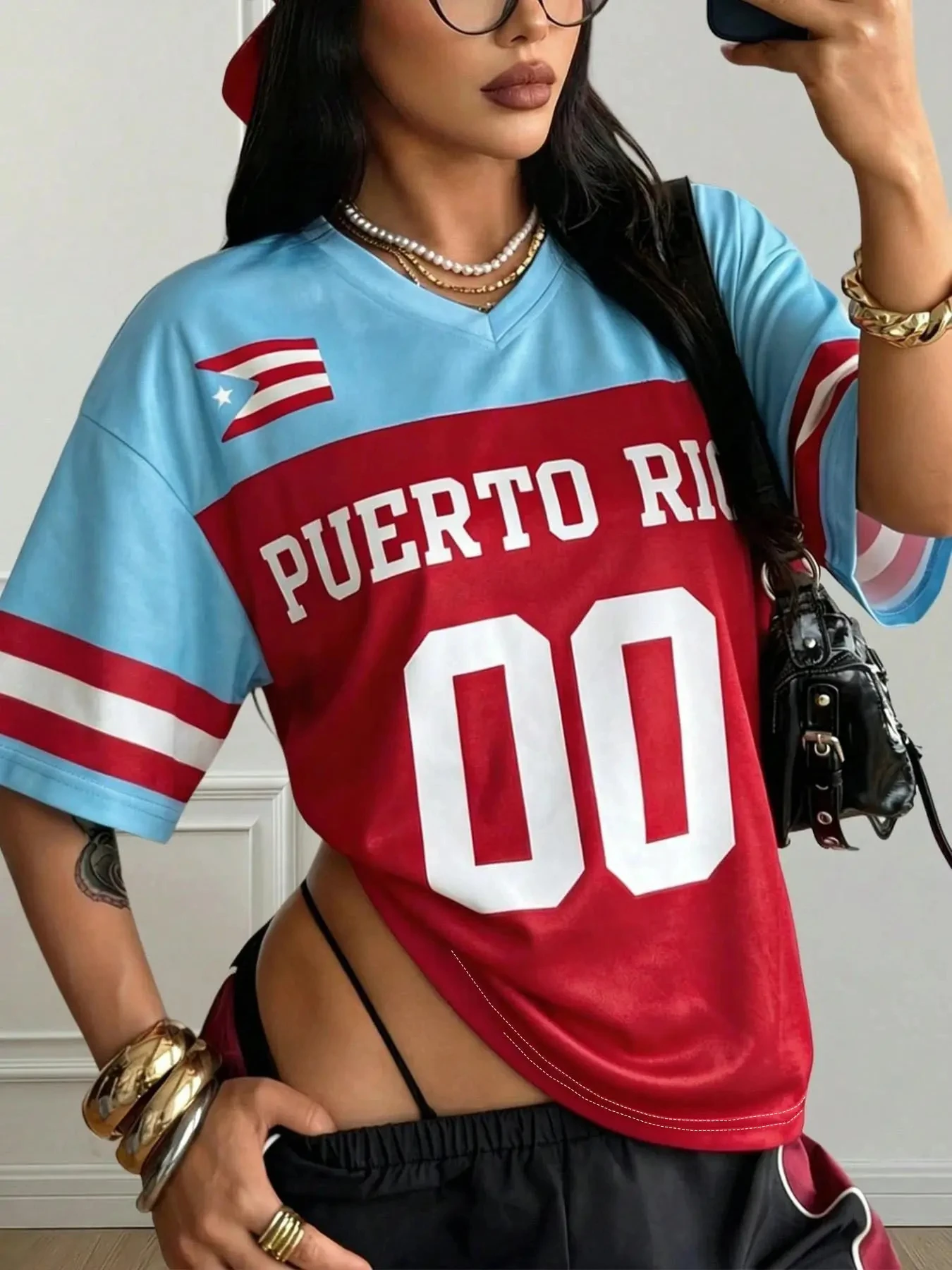 Women’s Puerto Rico Soccer Jersey Loose Y2K Street Tee  graphic t shirts t shirt women top футболка смешная oversized t shirt