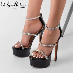 Onlymaker Women Platform Rhinestones Open Toe Thin High Heel Sandals Colors Party Dress Big Size Straps Sandals