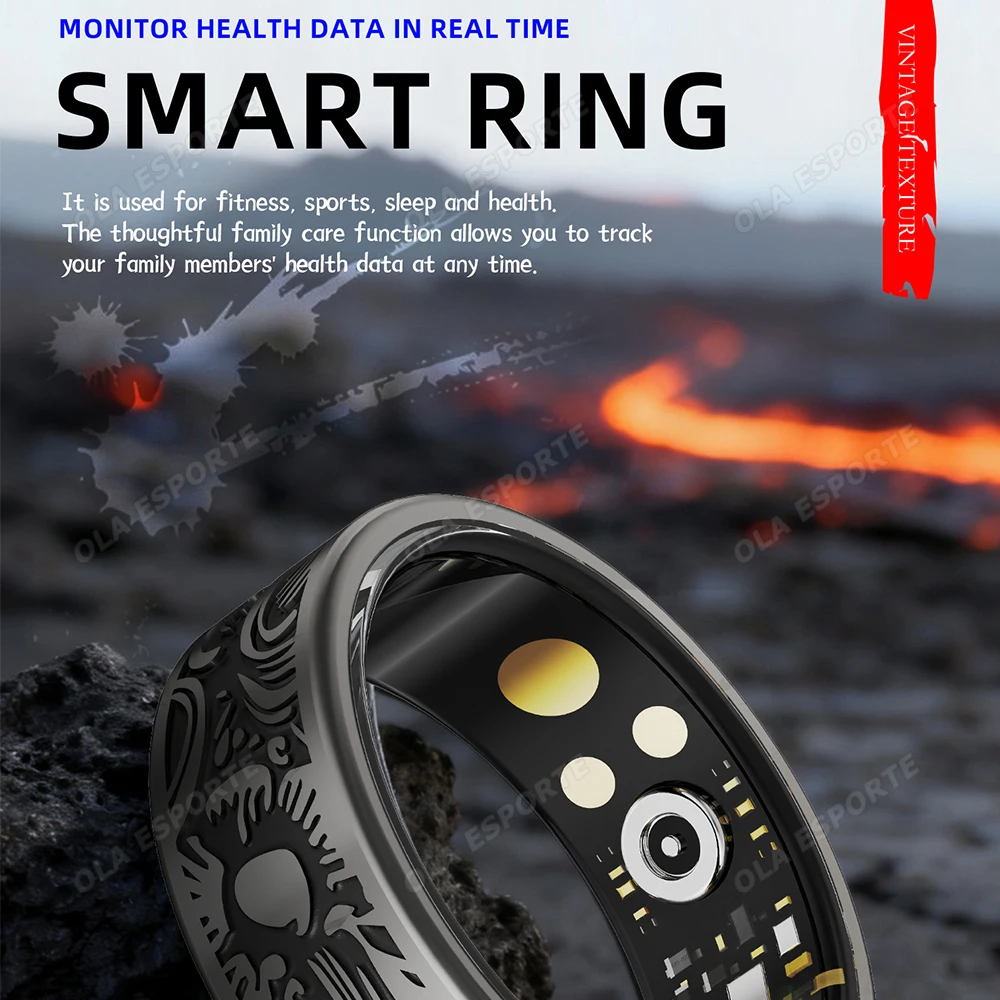 Retro Patterned Health Smart Ring Heart Rate Blood Oxygen Sleep Monitor Multiple Sports Modes Pedometer Smartring For Men Women