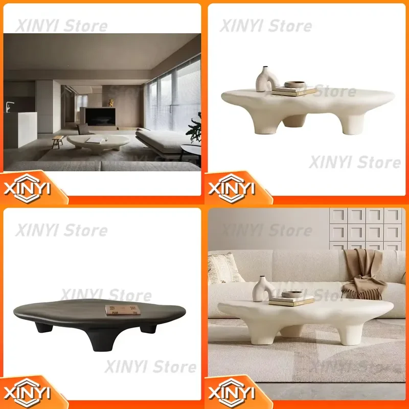 for Wabi-sabi Cobblestone Coffee Table for Modern Living Room Furniture Fiberglass Cloud Coffee Table Minimalist Scandinavian