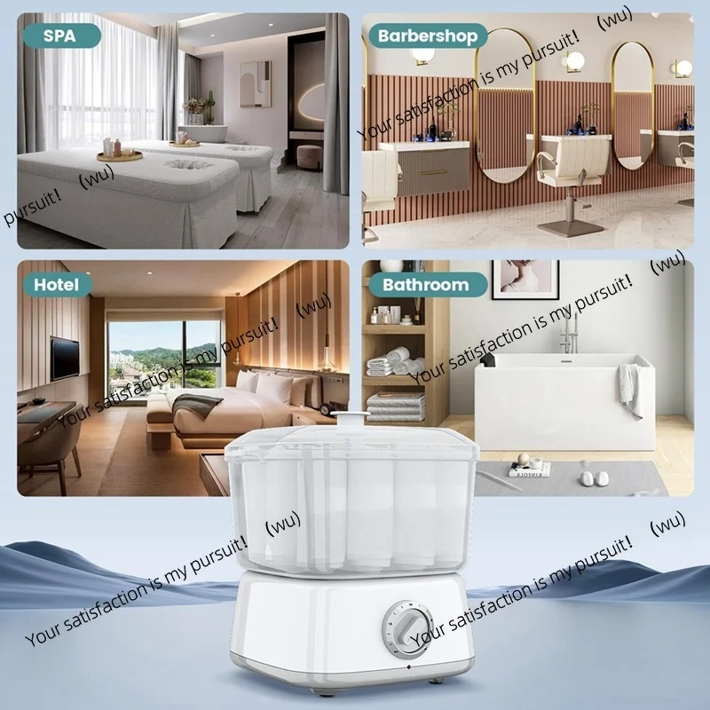 Facial care uses a quick-heating towel steam machine that can hold 12 mini wet towels, with a portable EU plug