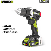 Worx WU193 Heavy Duty Cordless Drill Brushless 20v 95Nm 2000rpm for Woodworking Metalworking Share Green Battery Platform
