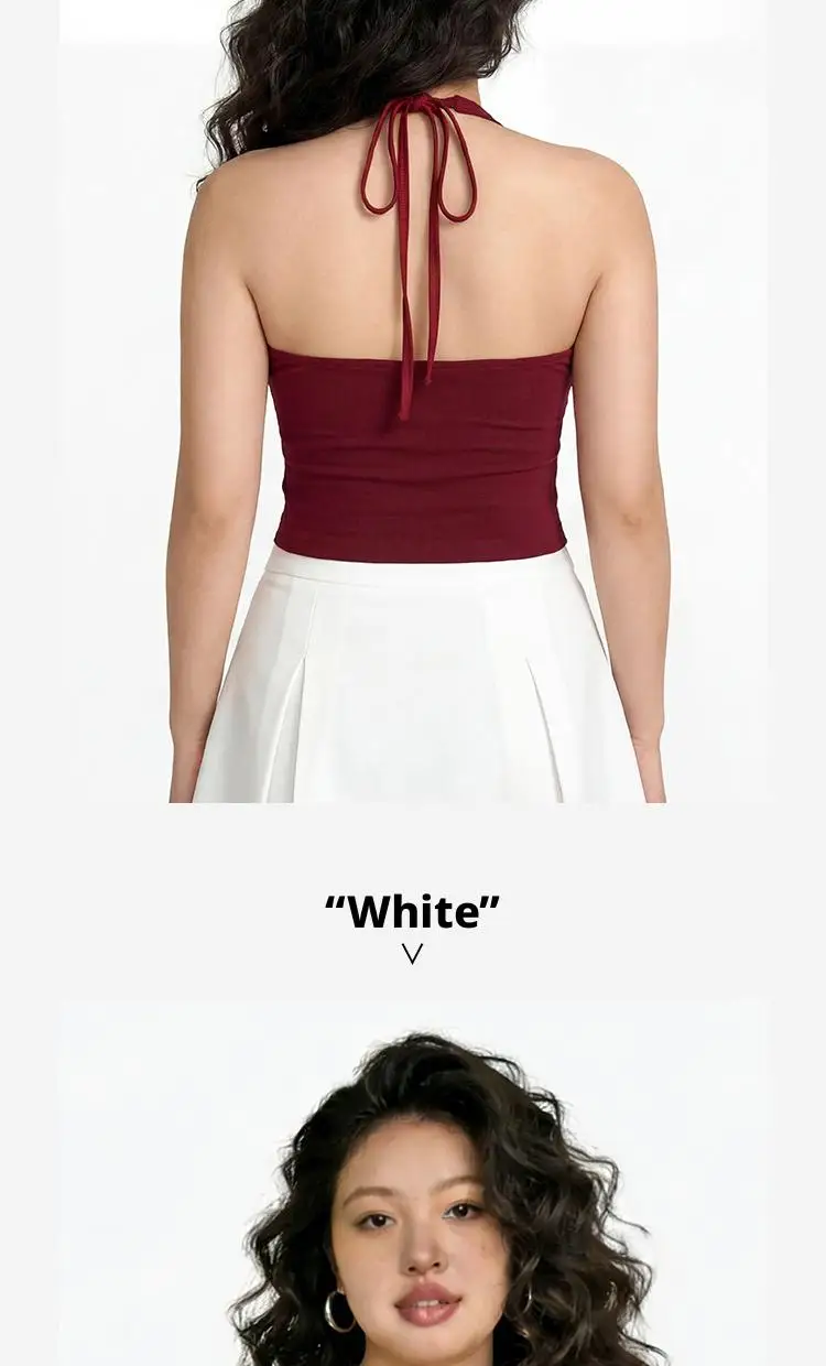 S-3XL Für 40-90kg Übergrößen Neckholder-Camisole-Top für Damen mit Brustpolster, schönem Rückendesign und festem Cup, Tanktops – Detail 16