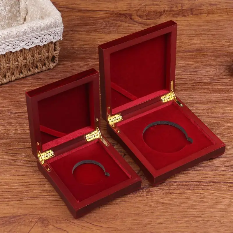Wooden Coin Storage Box Collectible Display Case Velvet Liner Secure Protection Organizer for Home Decoration