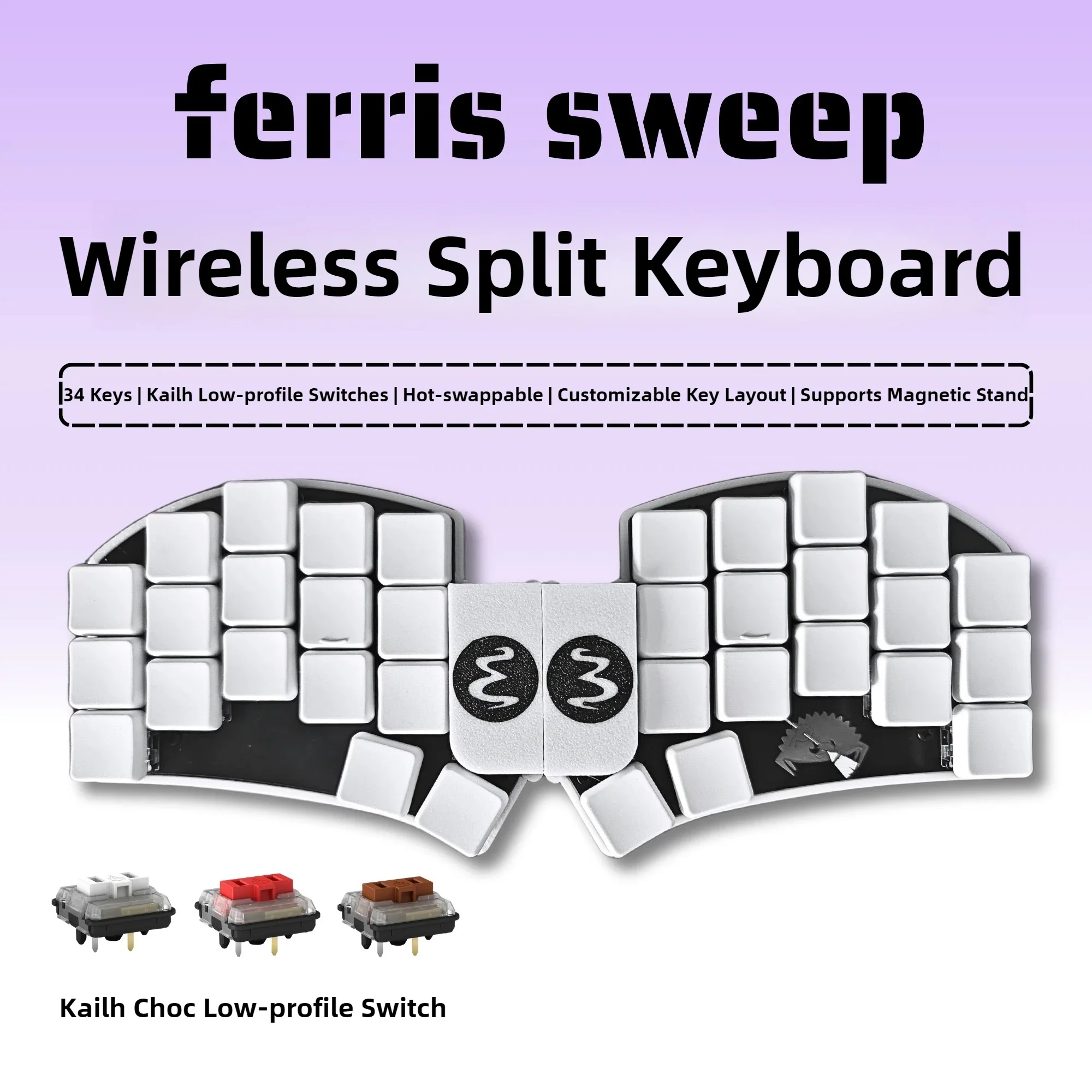 Ferris Sweep Cradio Split Mechanical Keyboard Low Profile Wireless Bluetooth Hot Swap 34Keys Customized Office Gaming Keyboard