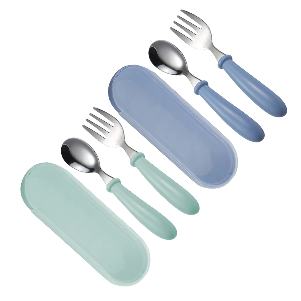 

Stainless Steel Children Spoon Fork Set Kids Eating Utensils Cartoon Design Baby Puree Toddler Spoons Safe Anti Slip Children