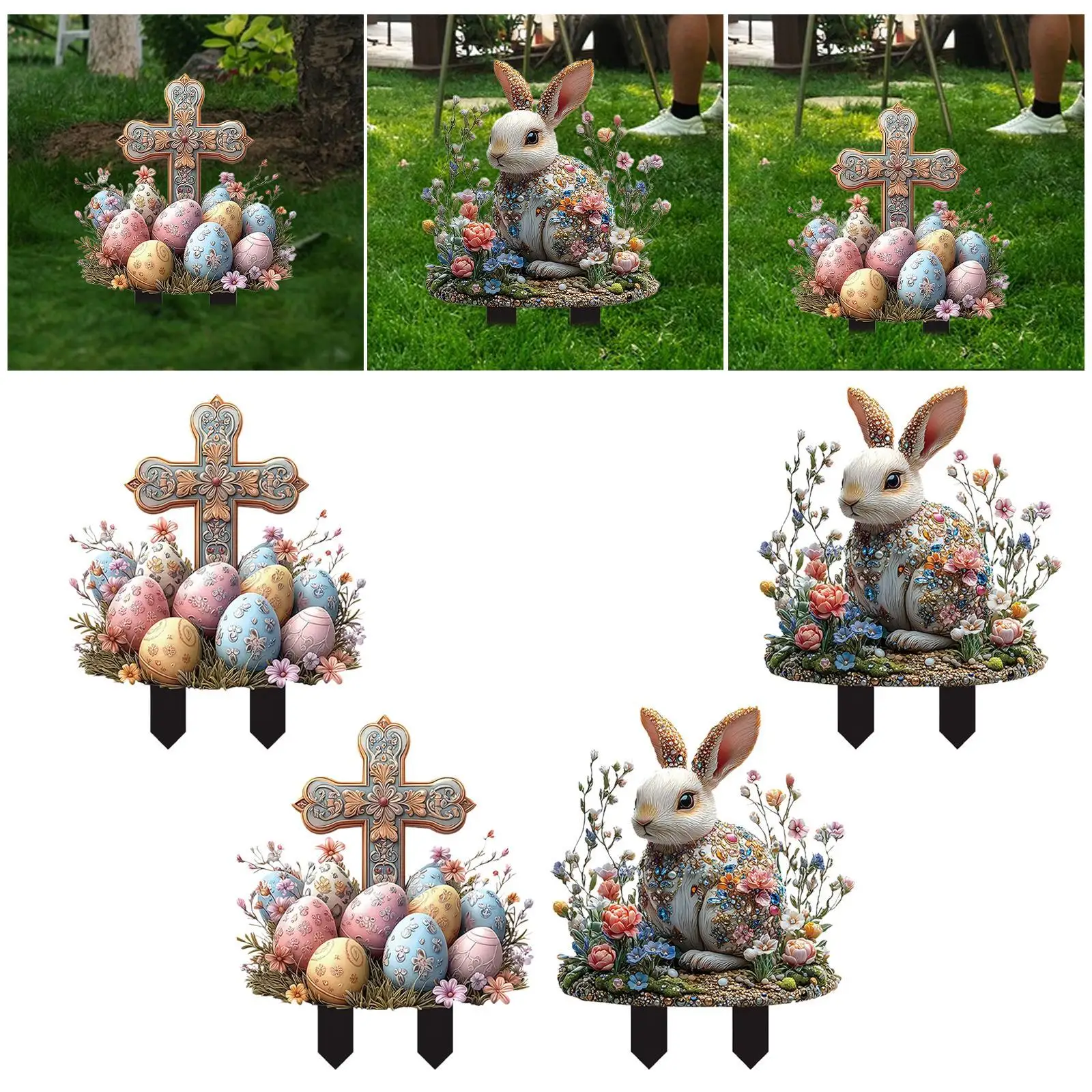 Easter Yard Sign with Stake Sculpture Acrylic Decor Party Supplies Prop Garden Stake for Outside Walkway Flowerbed Lawn Patio