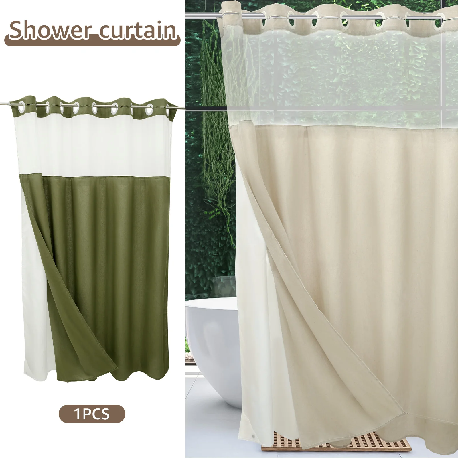 

Shower Curtain with Snap in Removable Liner Polyester Cotton No Hook Shower Curtain Waterproof Bathtub Shower Curtain for Home