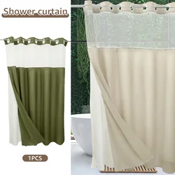 Shower Curtain with Snap in Removable Liner Polyester Cotton No Hook Shower Curtain Waterproof Bathtub Shower Curtain for Home