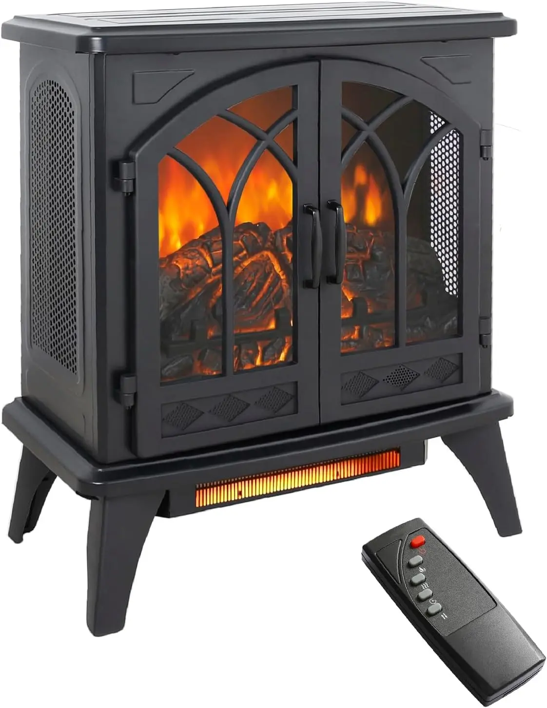 

24 Inch Electric Fireplace Virtual Stove - Infrared Quartz Fireplace Heater w/ 3D Flame - Portable Fireplace w/Remote, Timer -