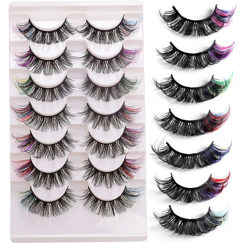 7 Paar heiß verkaufte dicke und lockige europäische und amerikanische Bühnen-Make-up-Augenendfarbe gemischte flauschige falsche Wimpern