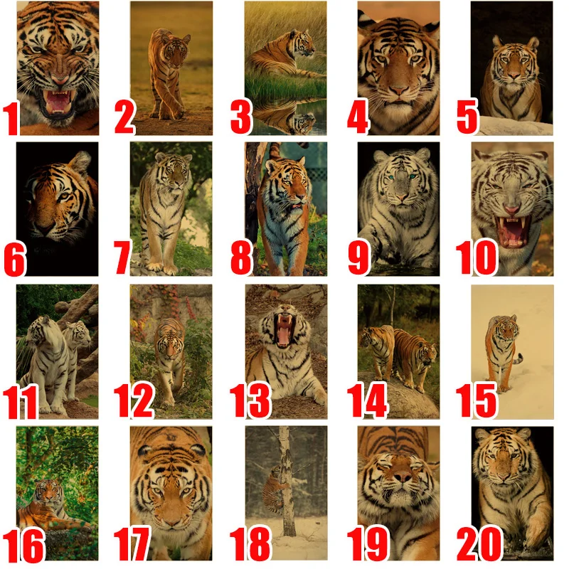 Home Decor Retro Wild Tiger Poster 2022 New Year of Tiger Feng Shui Wall Decor Prints Paper Posters Blessing Lucky Expel Disease