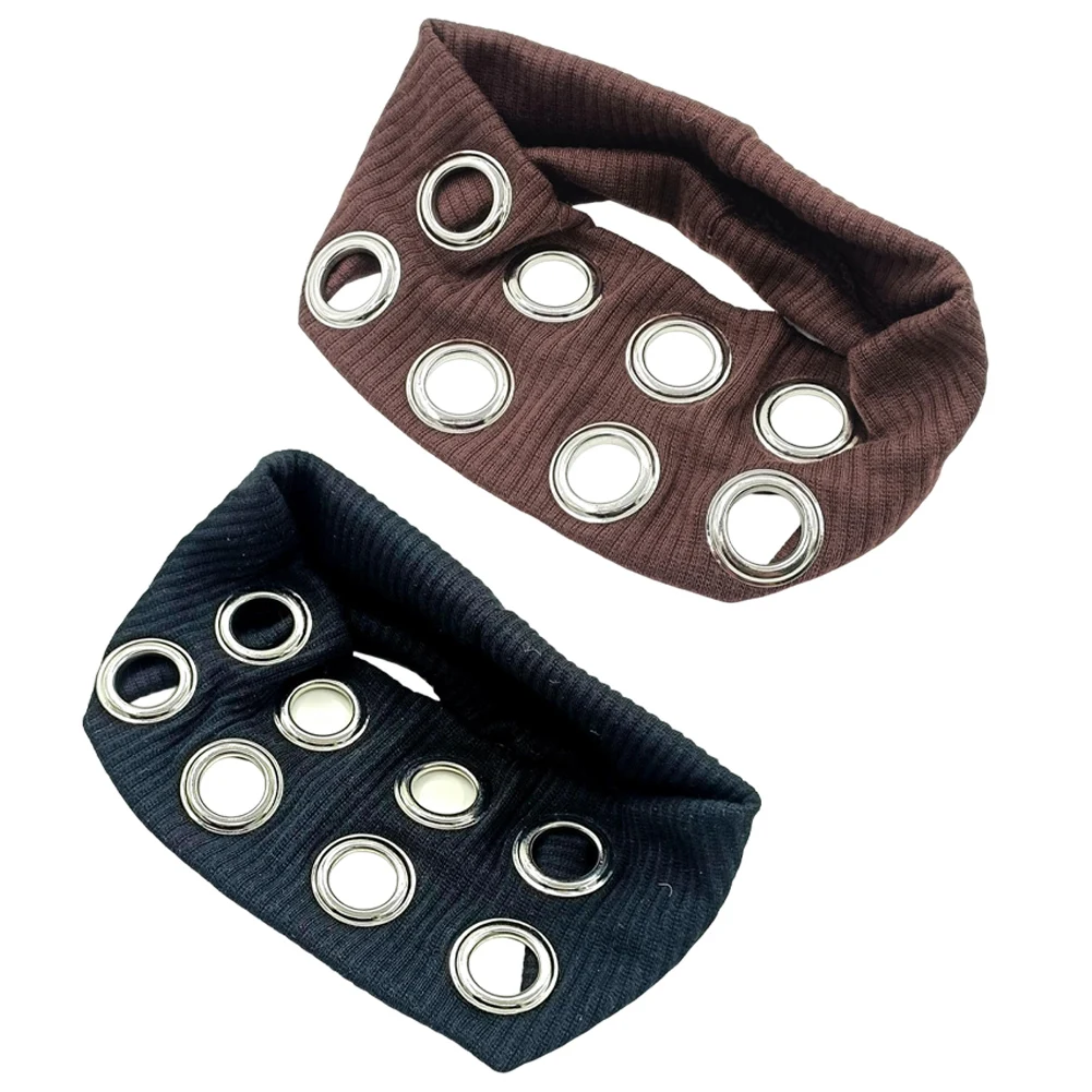 Fascia per capelli scavata Moda Tessuto traspirante Occhielli in metallo Copricapo Fascia ampia ed elastica antiscivolo per streetwear