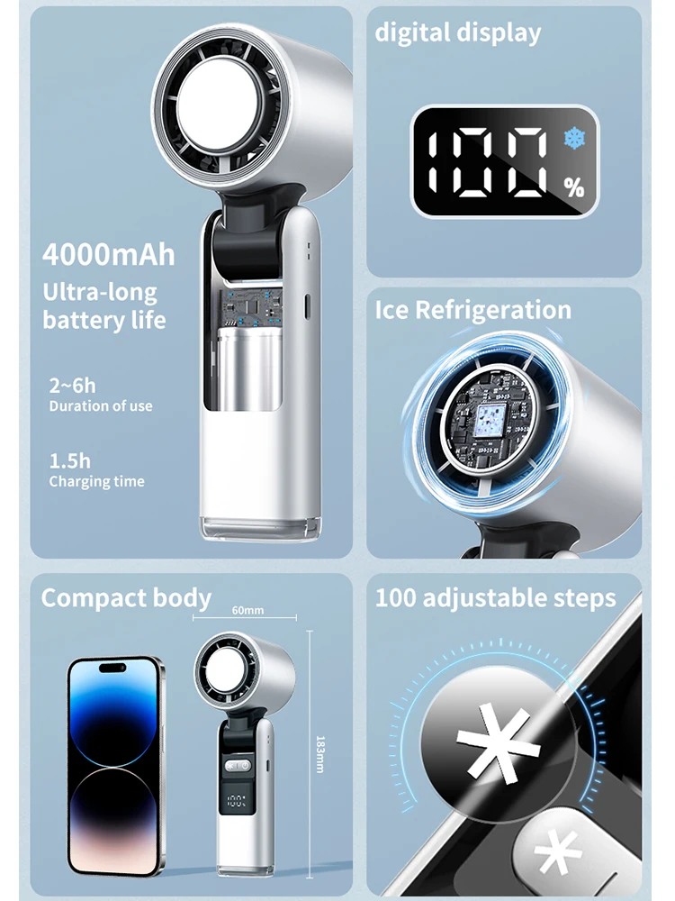 Kipas Genggam Multi Kecepatan 4000MAh USB Mini Portabel Pendingin Pengisi Daya Turbo Desktop Nirkabel Listrik Kipas Kecil Pendingin Udara