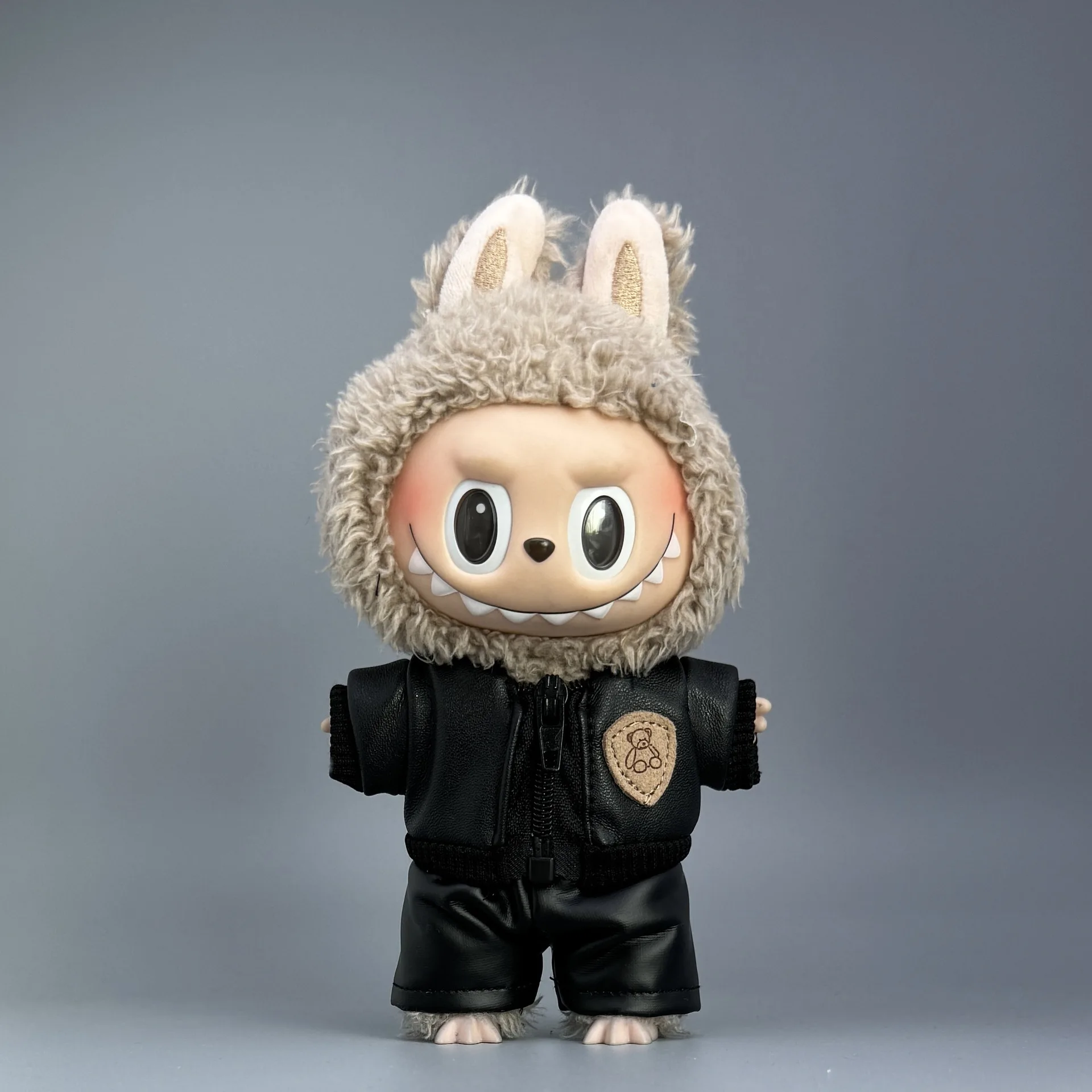 

Cool Style Leather Outfit Set For 15/17cm 1st-3rd Generation Dolls Including Black Leather Jacket With Bear Patch Black Leather